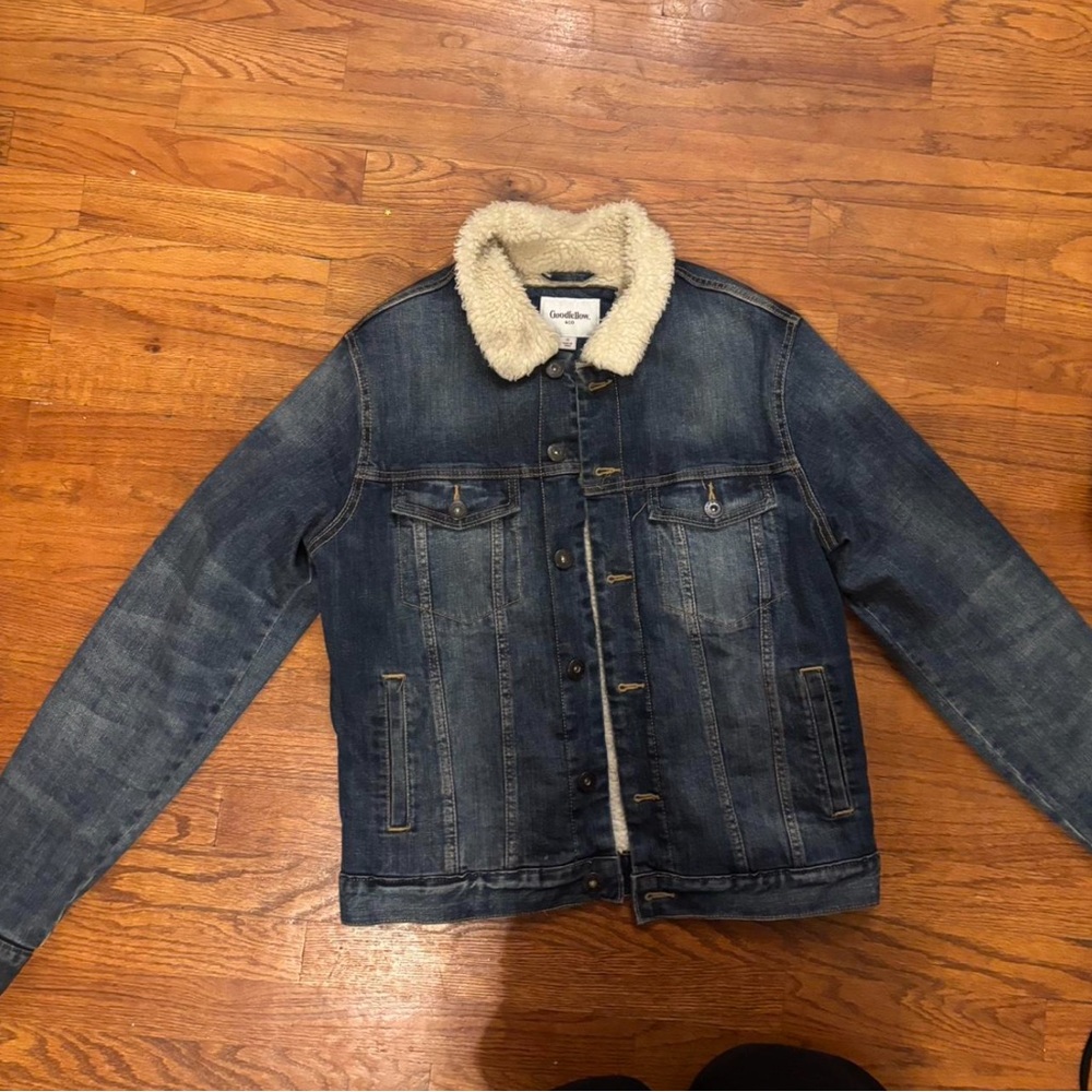 Goodfellow & Co Dark Blue Denim Jacket with Sherpa Collar